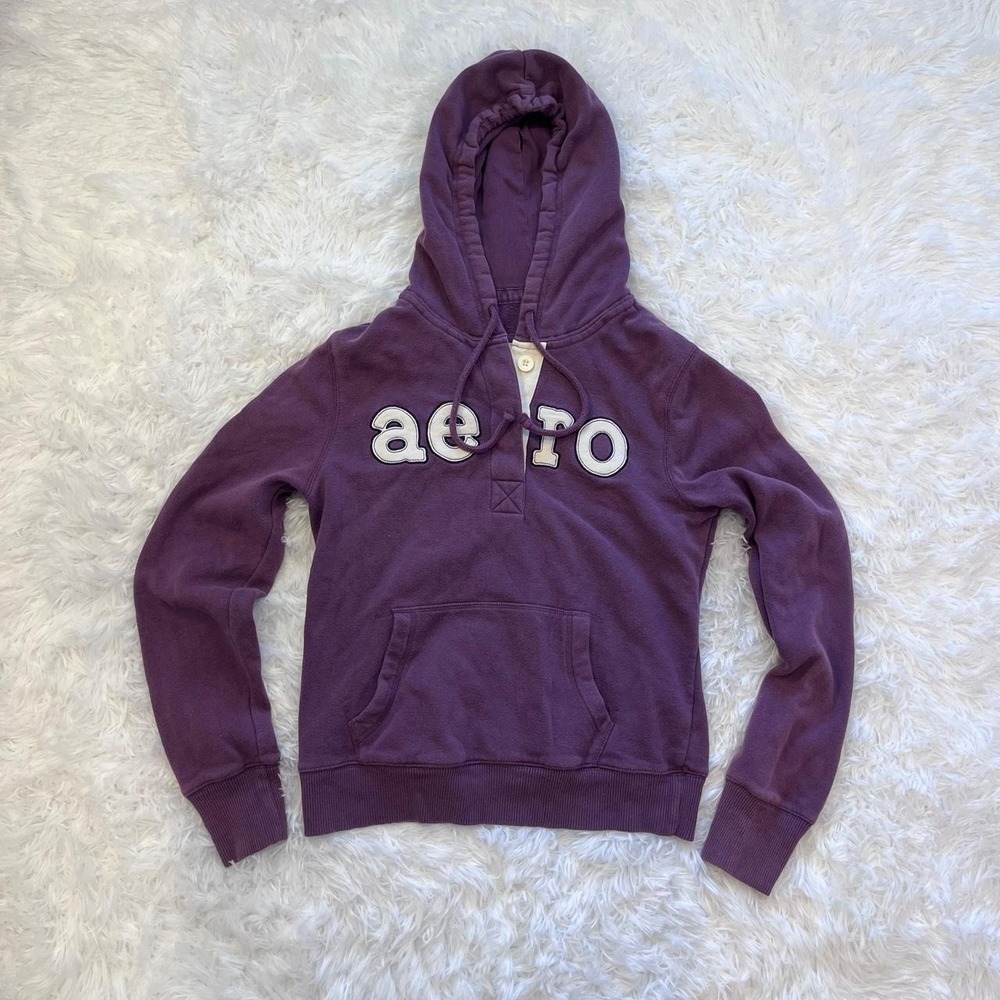 Y2K Aeropostale Purple Spellout Graphic Pullover Hoodie Sweatshirt XS
